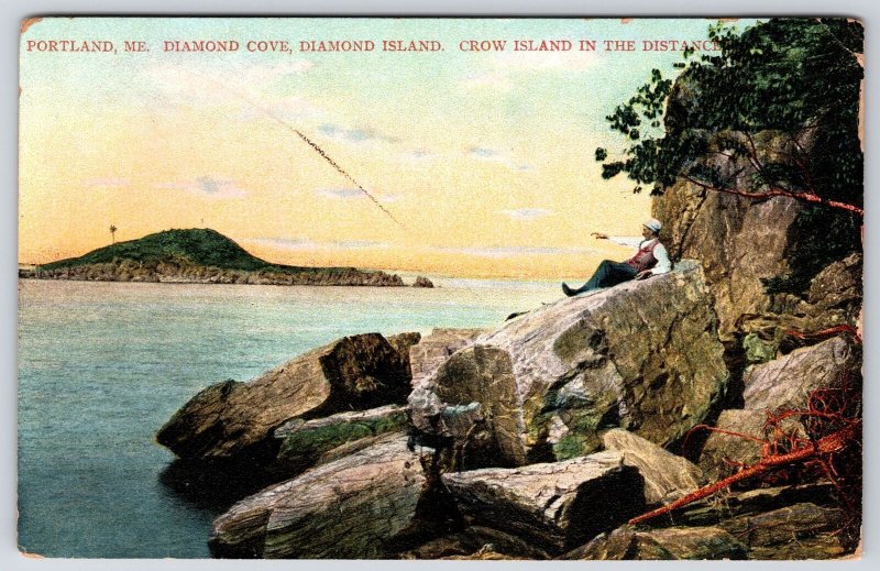 1913 Portland Maine ME Diamond Cove Crow Island In The Distance Posted Postcard