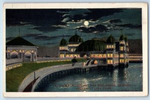 1920 Great Salt Lake Utah Postcard Saltair Pavilion Ship Restaurant Night Moon