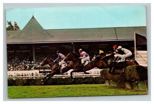 Vintage 1968 Postcard Thoroughbreds Jumping Saratoga Springs New York