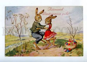 233313 EASTER Dressed RABBIT Bunny DANCE Vintage postcard