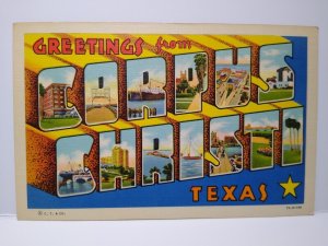 Greetings From Corpus Christi Texas Big Large Letter Linen Postcard Unused