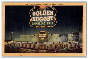 1949 Night Scene Golden Nuggets Las Vegas Nevada Vintage Classic Cars Postcard