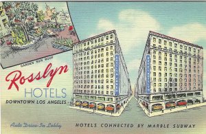 1940's Rosslyn Hotels, Los Angeles, California Linen Postcard