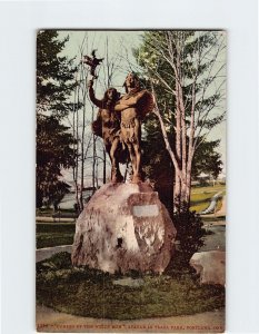 Postcard Coming Of The White Man, Statue In Plaza Park, Portland, Oregon