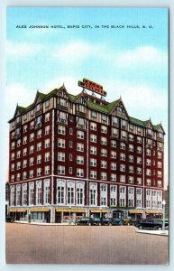 RAPID CITY, SD South Dakota ALEX JOHNSON HOTEL  Linen c1930s Cars Postcard