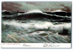 1909 After A Storm Waves Scene At Daytona Florida FL Posted Vintage Postcard 