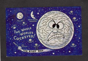 The whole World Cockeyed Eyes Milky Way Comic Postcard Astronomy