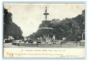 1906 Centennial Fountain Eutaw Place Baltimore Maryland MD Posted Postcard