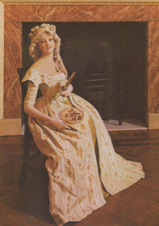Medieval 1788 Floral Striped Silk Dress Assembly Rooms Bath Fashion Postcard