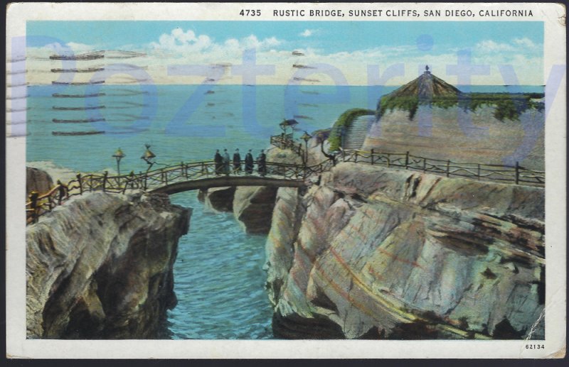 RUSTIC BRIDGE SUNSET CLIFFS 1937 (4735) SAN DIEGO CALIFORNIA