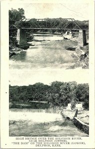 High Bridge The Dam Solomon River Delphos Kansas Postcard Standard View Card 