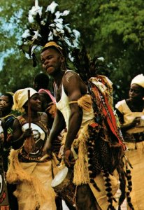 VINTAGE CONTINENTAL SIZE POSTCARD GABON TAM-TAM PLAYER