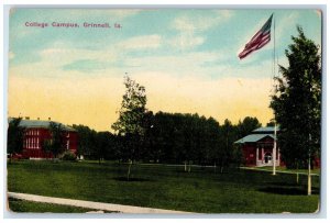 c1910 College Campus Grinnell Iowa IA US Flag Unposted Antique Postcard