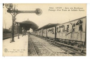 Military - WWI at Lyon, France. Train of Russian Soldiers at Brotteaux Station