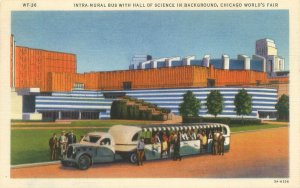 1933 Chicago Expo Intra Mural Bus Hall of Science CT Art Colortone Postcard WF36