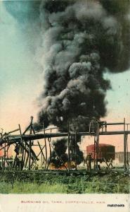 1909 Burning Oil Tank industry Coffeyville Kansas postcard 71