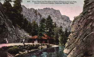 Vintage Postcard Trout Pool & Pavilion Foot Famous Seven Falls Colorado Springs