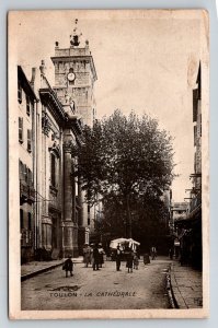 Toulon France Cathedral La Cathédrale Vintage Postcard 1918 Street Scene
