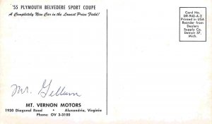Plymouth Belvedere Sport Coupe 1955 Car Auto postcard