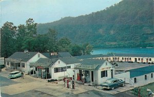 Postcard 1951 West Virginia Gauley Edgewater Steak Motel Gas pumps WV24-3282