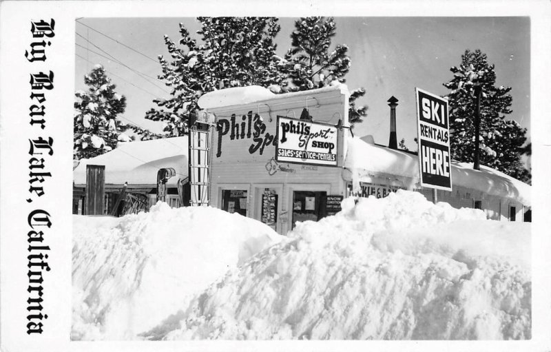 BIG BEAR LAKE California RPPC Phil's Sport Shop Ski Rentals 1940s Photo Roadside