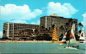 Reef Hotel Waikiki Beach Diamond Head Hawaii HI Sailboat Postcard UNP VTG Unused 