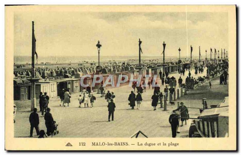 Old Postcard Malo Les Bains The promenade and the beach