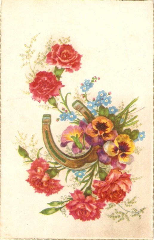 Flowers bouquet. Horseshoe Nice vintage French  postcard