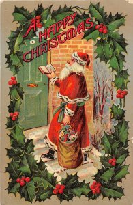 G3/ Santa Claus Christmas Postcard c1910 Door Book Toys Holly 21