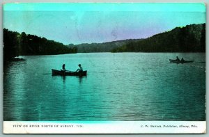 Canoes on River North of Albany Wisconsin WI 1907 DB Postcard J3