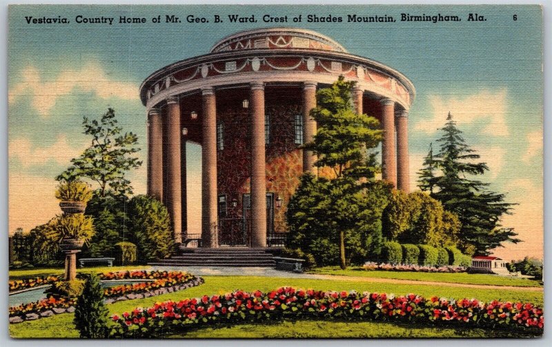 Vtg Birmingham Alabama Vestavia Mr George B Ward Home Crest Of Shades Postcard