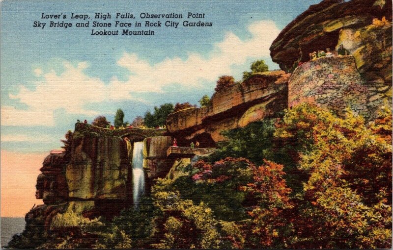 Lovers Leap High Falls Observation Point Sky Bridge Rock City Lookout Postcard 