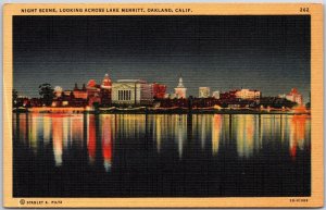 Night Scene Looking Across Lake Merritt Oakland California CA Skyline Postcard