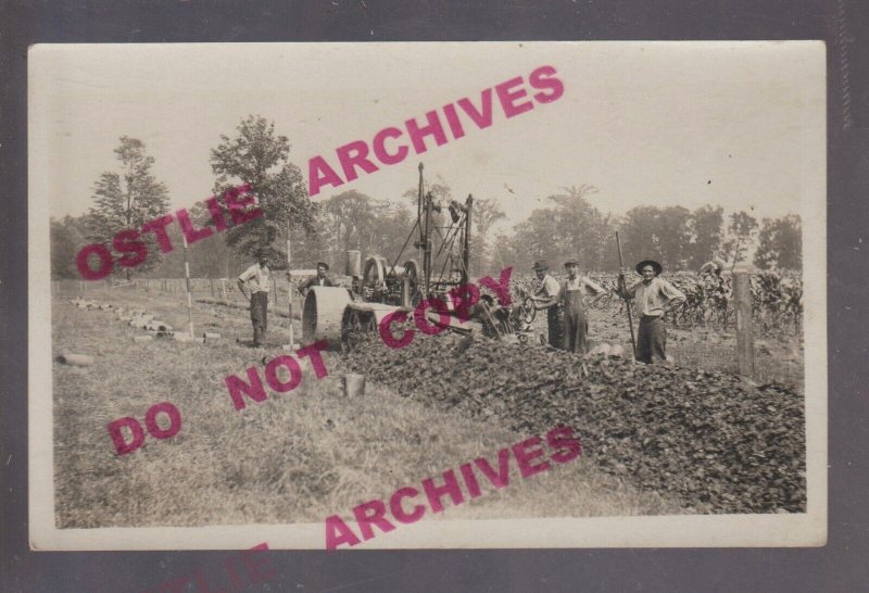 rppc c1910 TRENCHING MACHINE Workers Posing DITCH DIGGING Ditching TILE WORK