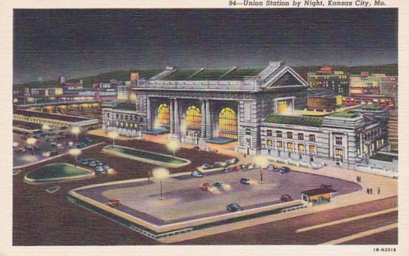 Missouri Kansas City Union Station By Night Curteich