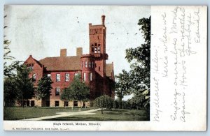 Moline Illinois IL Postcard High School Building Exterior Trees 1907 Antique