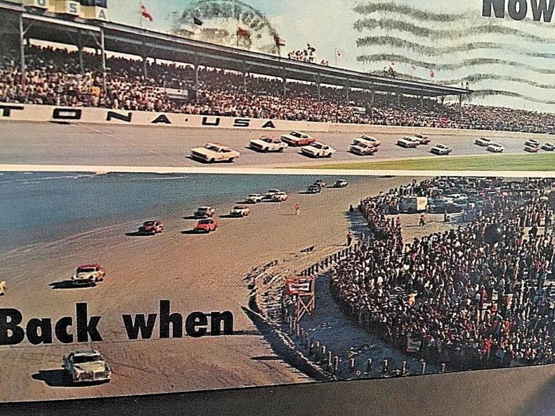 Postcard  Daytona Race Track  Now & Back Then, Daytona Beach, FL.  