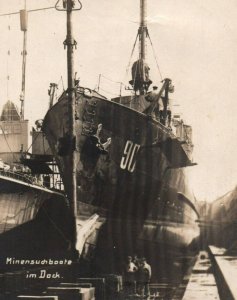 German Navy Minesweeper in Dock WWI RPPC Postcard