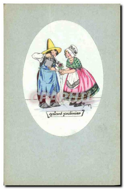 Old Postcard Fantasy Illustrator Child Galant gardener