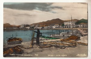 P3176 vintage postcard puerto pollensa detalle y hotel puerto beach boat view