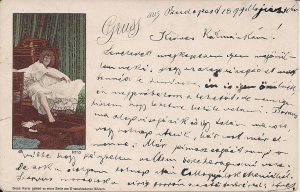 Gruss aus Budapest, Postmark 1899, Beauiful Sexy Woman Preparing for Bed #10