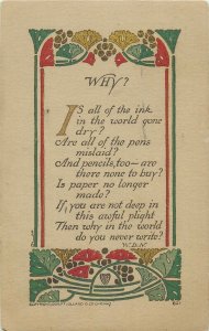 United States 1909 artist signed postcard poem poetry Why ? P.F. Volland Chicago 