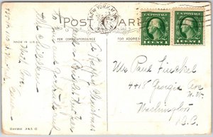 Christmas Greeting, 1917 Snowy House In Diamond Frame & Holly Leaves, Postcard