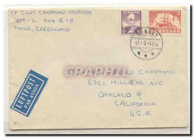 Greenland 1956 cover to Us (Greenland Arctic boat letter)