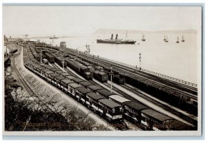 c1920's Fishguard Harbour Steamer Railroad Yard Wales RPPC Photo Postcard