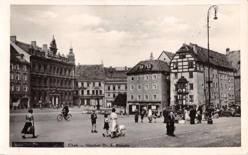 CHEB CZECHOSLOVAKIA NAMESTI DR E BENESE~PHOTO POSTCARD 1948