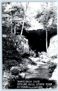 RPPC SPRING MILL STATE PARK, Mitchell IN ~ DONALDSON CAVE c1950s Postcard