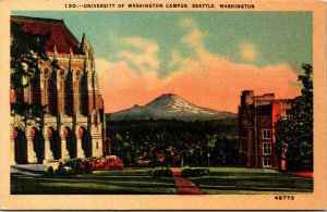 Vtg 1930s University of Washington Campus Mt Rainier Seattle WA Postcard