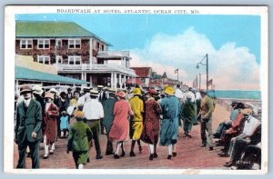 OCEAN CITY MARYLAND MD BOARDWALK AT HOTEL ATLANTIC 1920's-30's POSTCARD