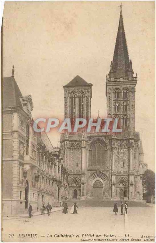 Old Postcard Lisieux The Cathedral and the Hotel des Postes